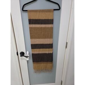 John W. Nordstrom 100% Cashmere Scarf Brown Tan Striped Fringe Soft & Luxurious